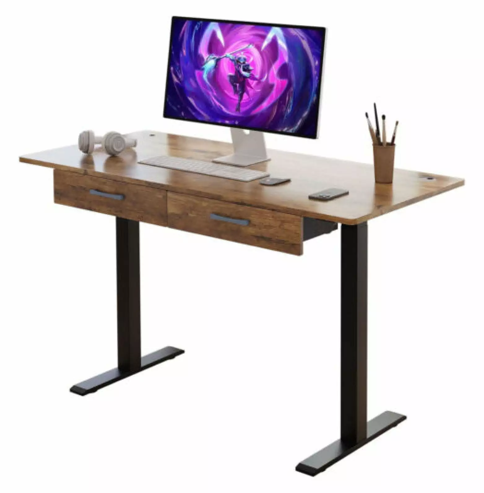 FENG20 45 Office Electric Standing Desk 2 Drawers Adjustable Height Desk