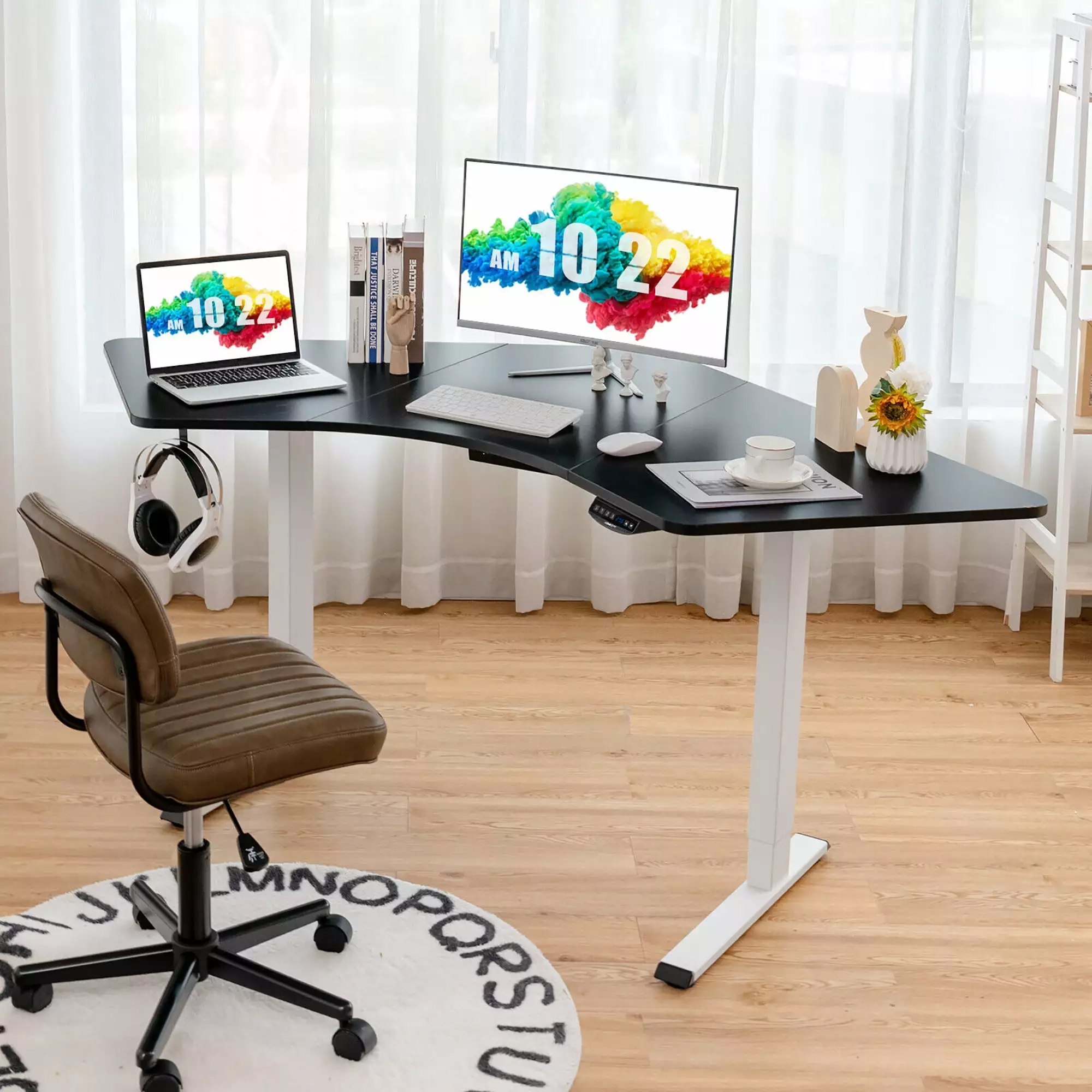 Gymax Dual-Motor L Shaped Standing Desk - Ergonomic Sit Stand Workstation White & Black