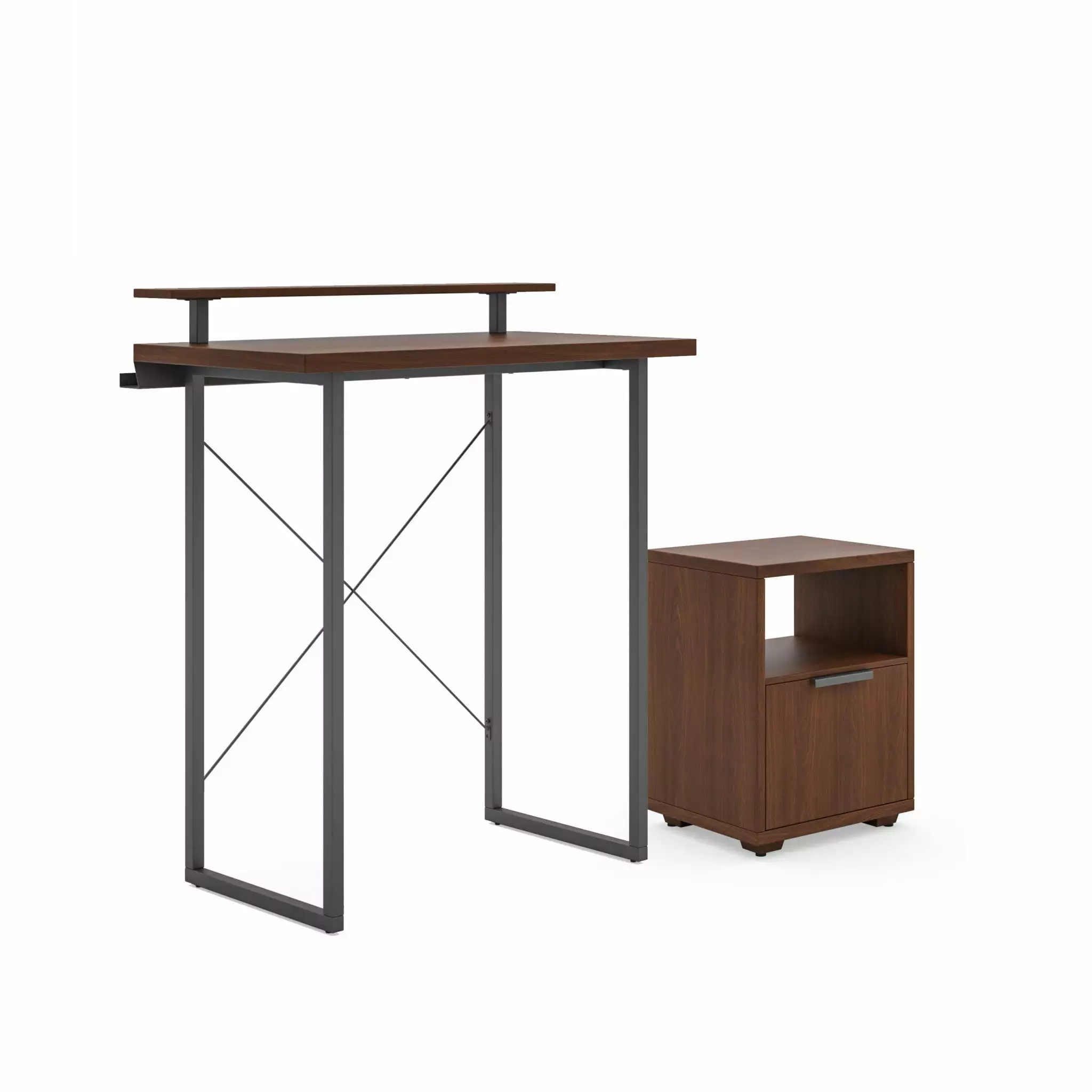 Homestyles Merge Wood Standing Desk and File Cabinet Brown - Adjustable Height Office Desk Storage