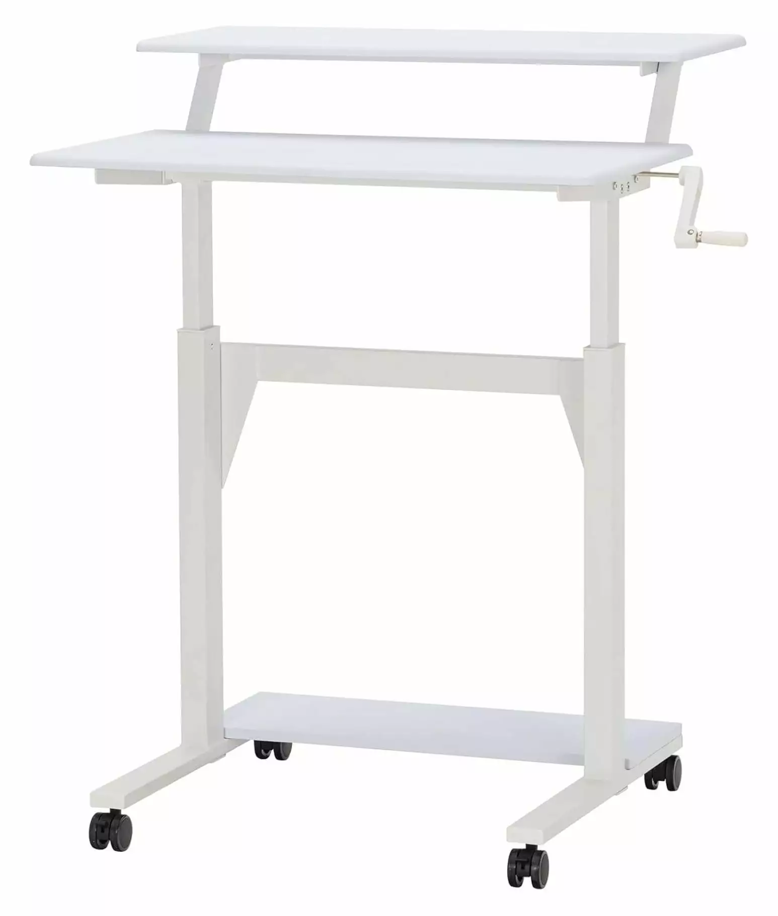 Jadona Crank Adjustable Height Desk - 2-Tier Mobile Sit-to-Stand Desk - White Top White Frame - 15.75x31.5in