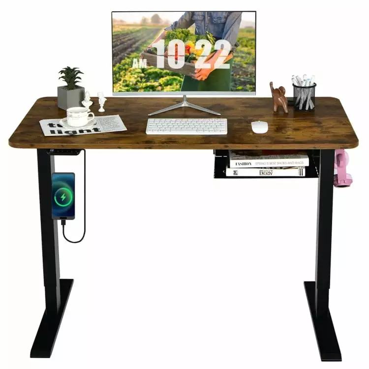 Kepooman 48-inch Electric Height Adjustable Standing Desk Control Panel Rustic Brown Stand Home Office Workstation