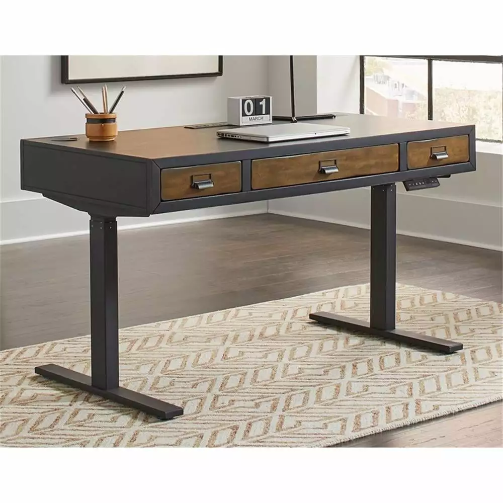 Mid-Century Wood Electronic Sit Stand Desk Standing Desk Black Modern Office Furniture Martin Furniture