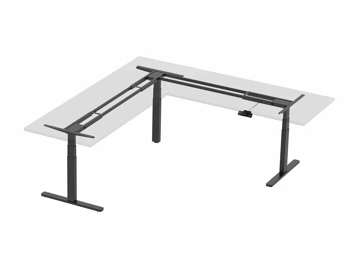 Monoprice Triple Motor Height Adjustable Sit Stand Corner Desk Frame Black L Shaped Table Base