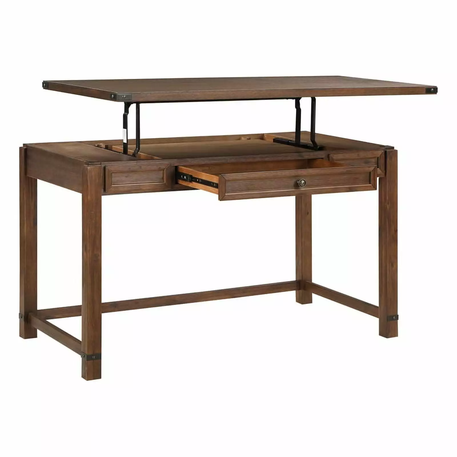 Pemberly Row Sit-to-Stand Lift Wood Desk Brushed Walnut Brown Finish