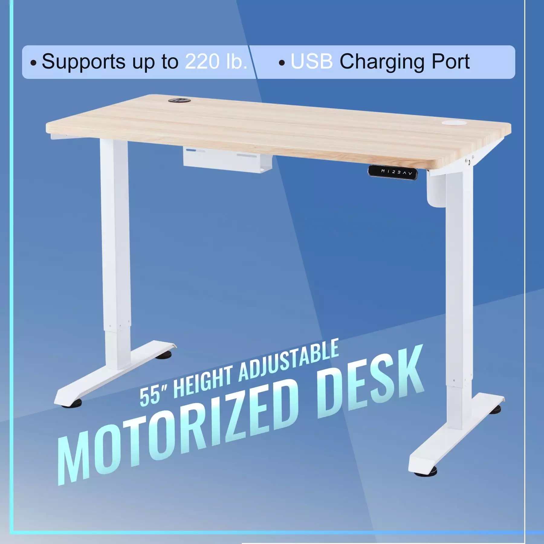 55x27 Sit Stand Gaming Desk Charging Station Home Office White Preenex