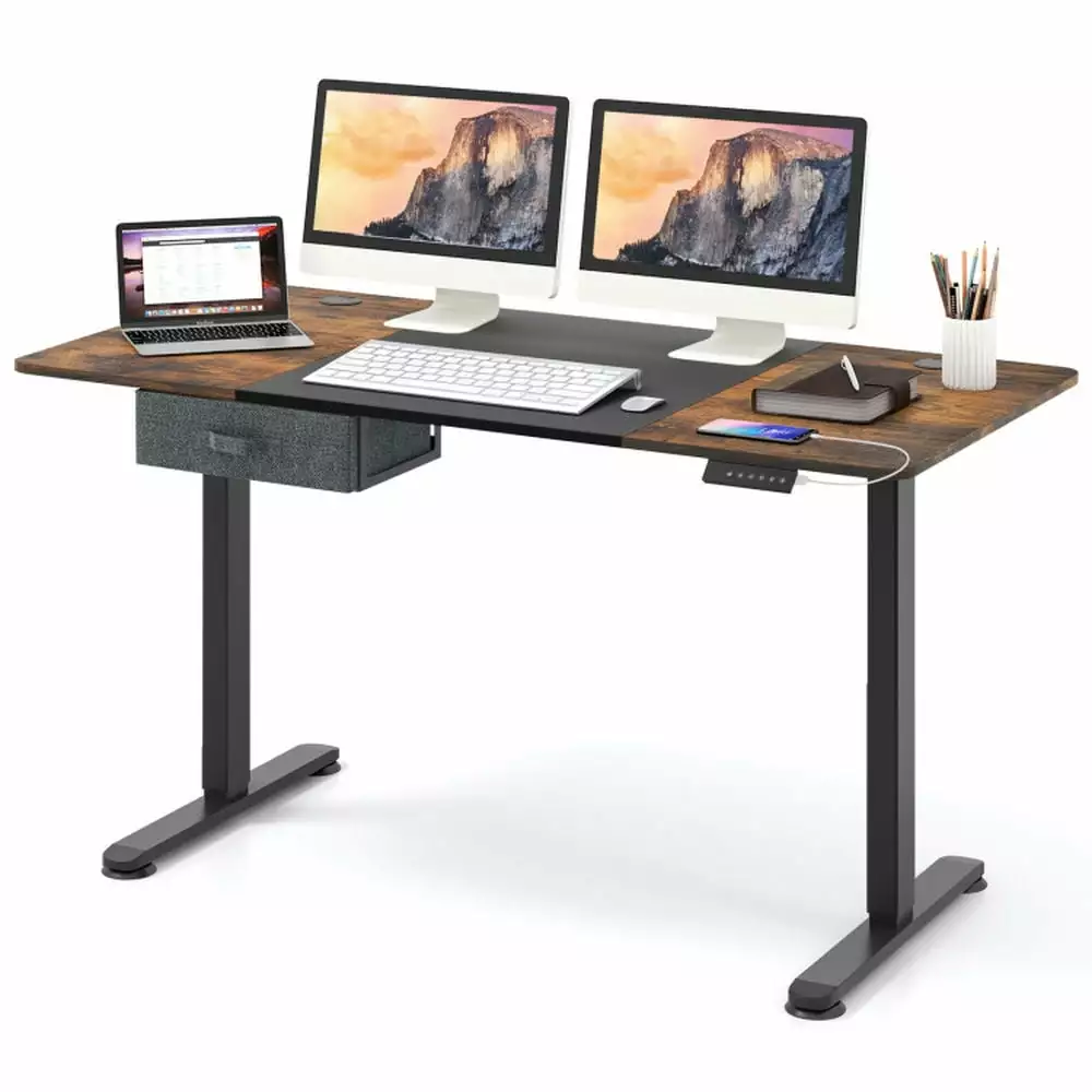 Resenkos Height Adjustable Electric Standing Desk USB Charging Port Black Home Office Gaming Study Writing Desk