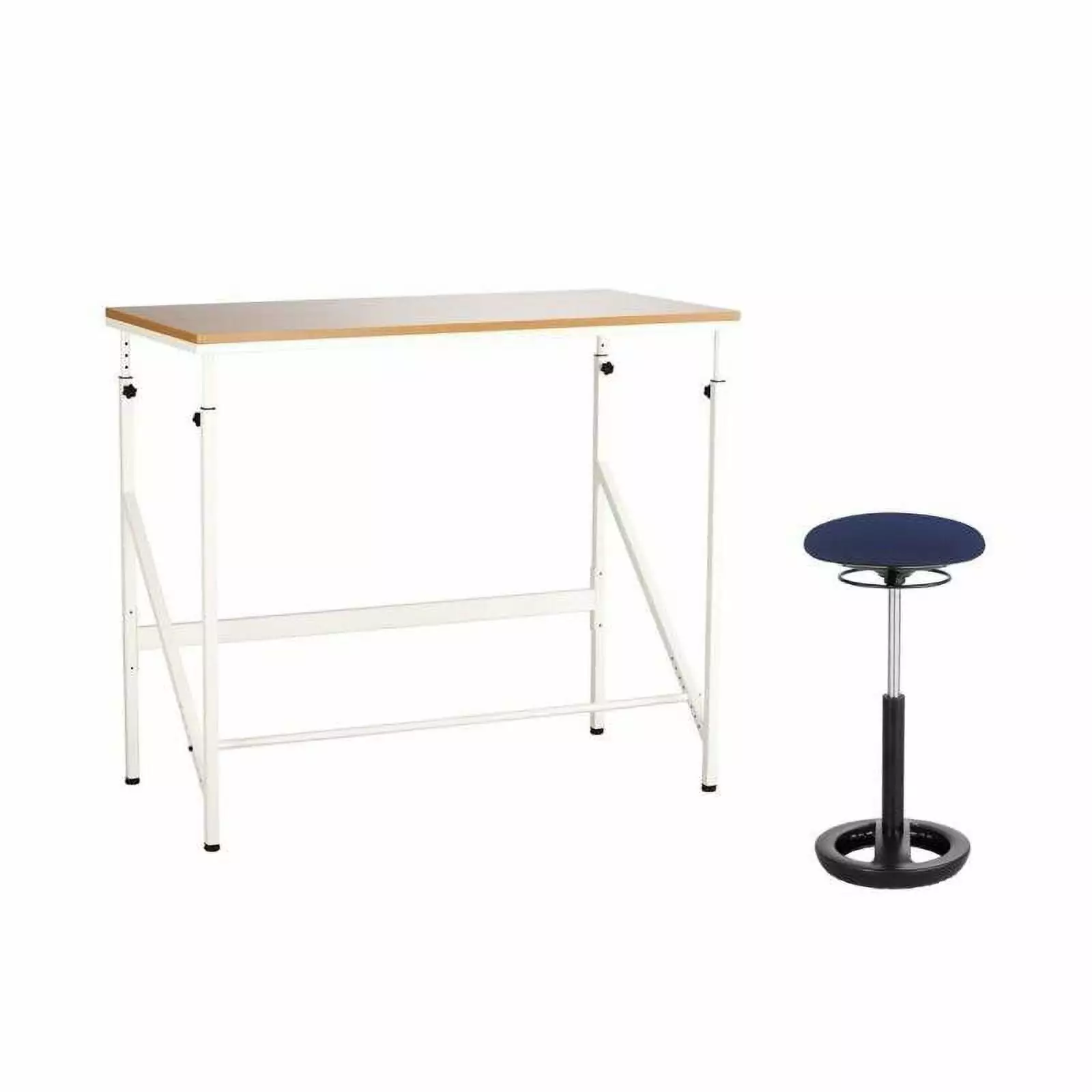Safco Elevate 48 Standing Desk Drafting Chair Cream and Blue Adjustable Height