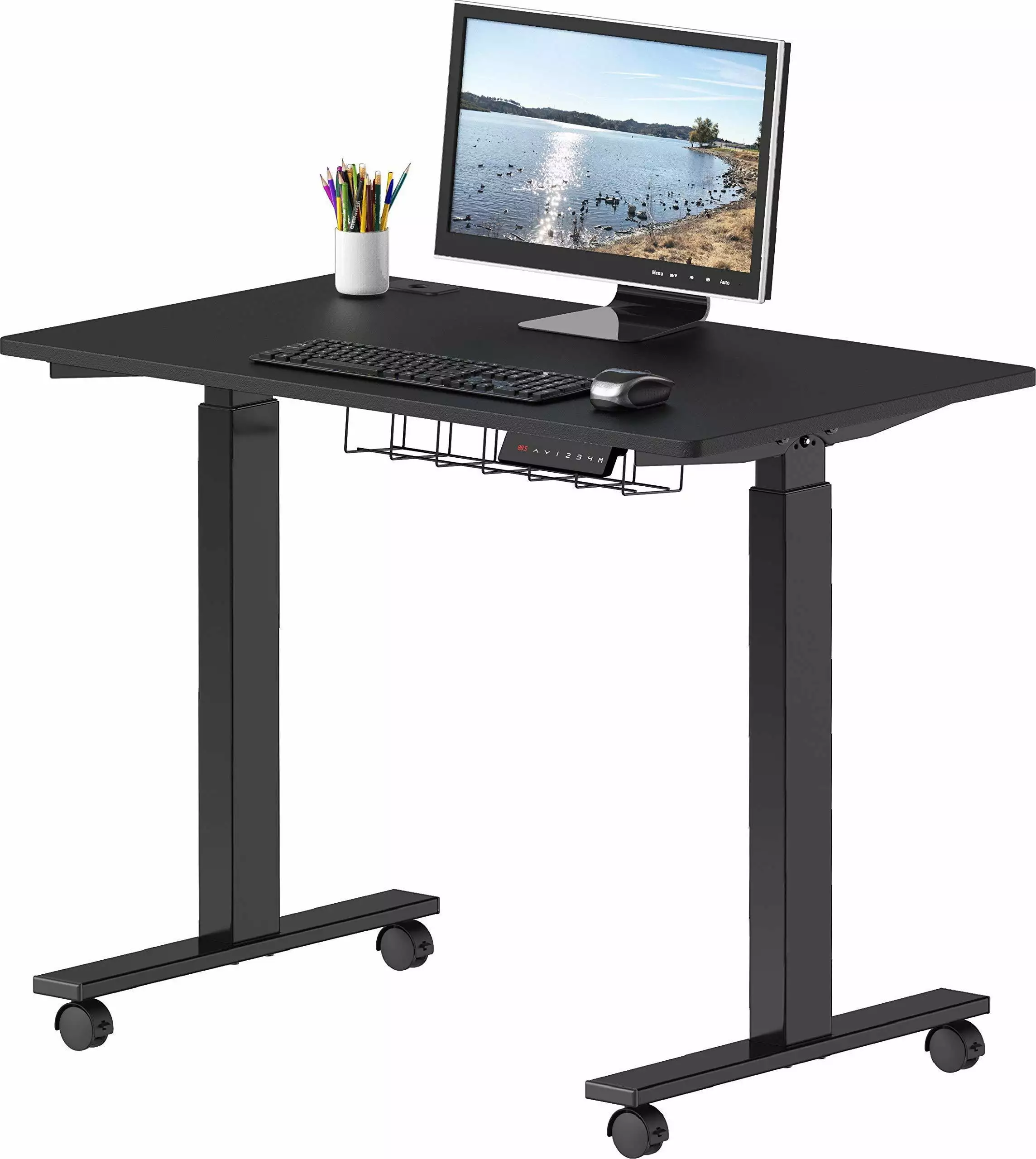 SHW 40-Inch Electric Height Adjustable Desk Drawer and Hooks Black