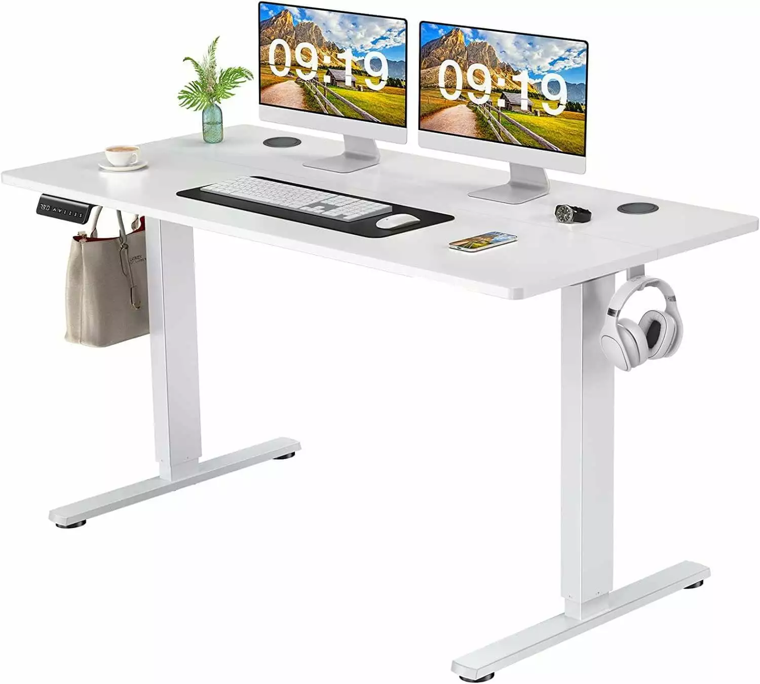 Electric Height Adjustable Standing Desk Sit to Stand Ergonomic Computer Desk White SMHZ