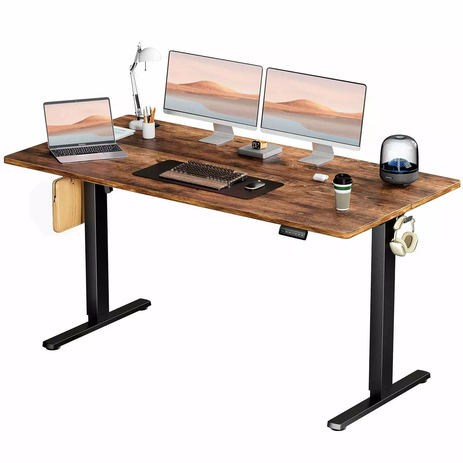 Electric Height Adjustable Standing Desk Sit to Stand Ergonomic Computer Desk Brown 63 x 24 SMHZ
