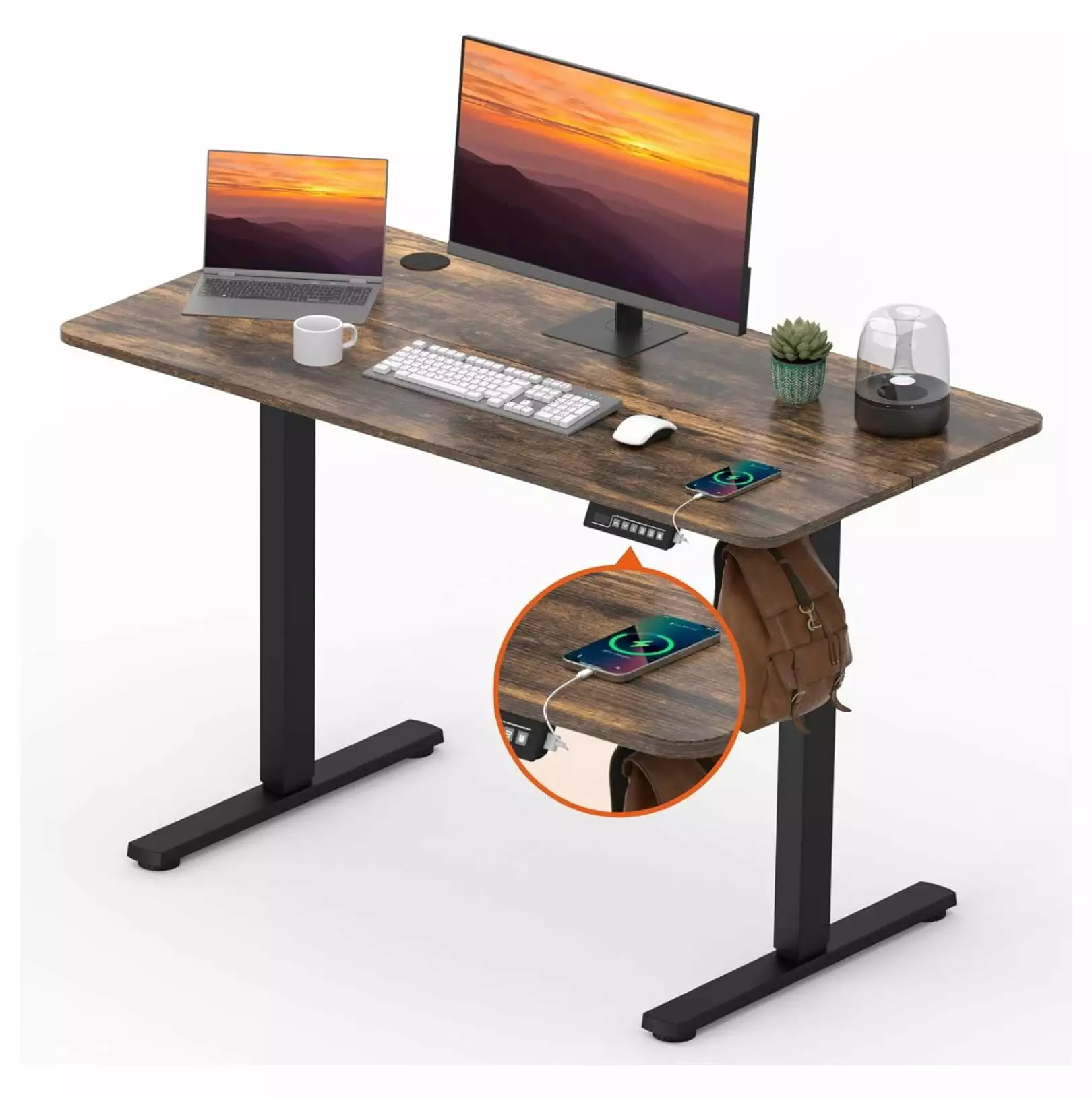 Superwum Adjustable Stand Up Desk Memory Preset & USB Port - 47x24 Inches Computer Workstation