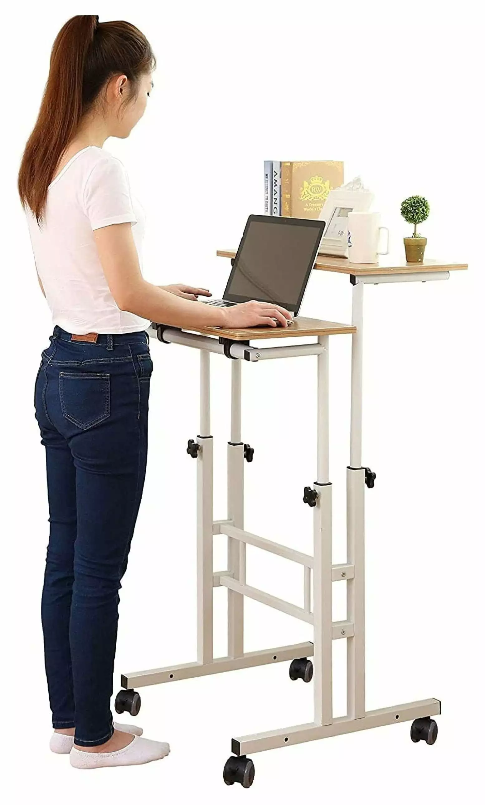 Superwum 2 Inches Carpet Wheels Mobile Standing Desk Height Adjustable Home Office Desk
