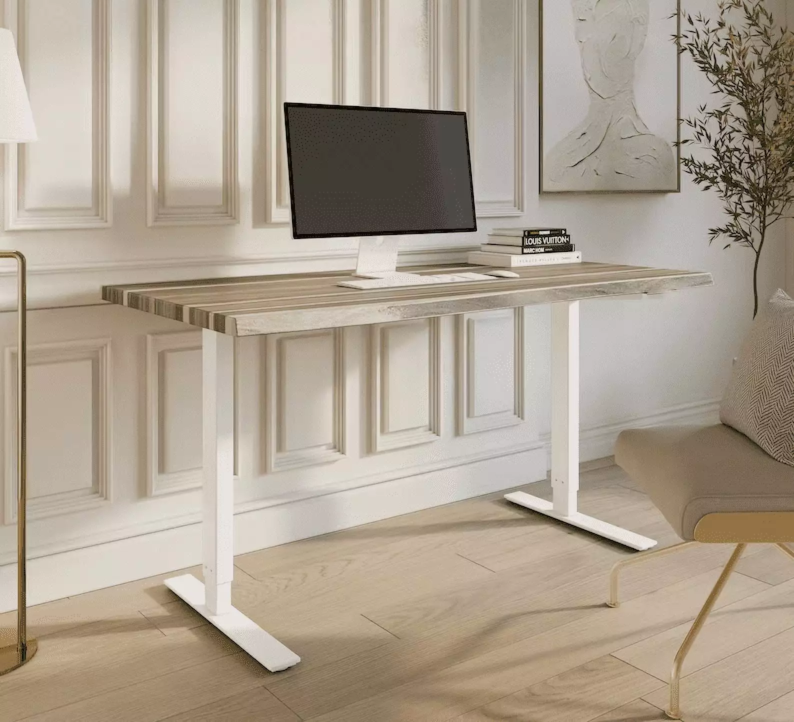 48 x 24 Live Edge Teak Wood Stand Up Desk Adjustable Height Ergonomic Standing Desk UMBUZO