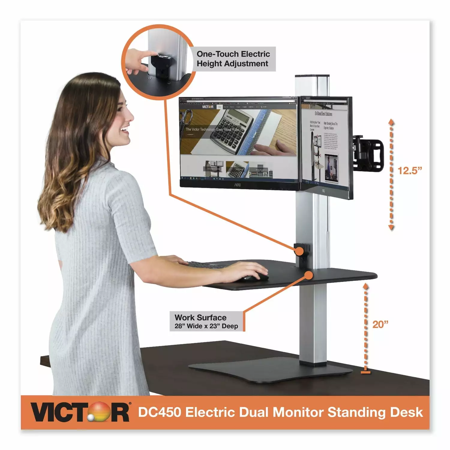Victor Technology High Rise Electric Dual Monitor Standing Desk Workstation Black Aluminum Victor Technologies