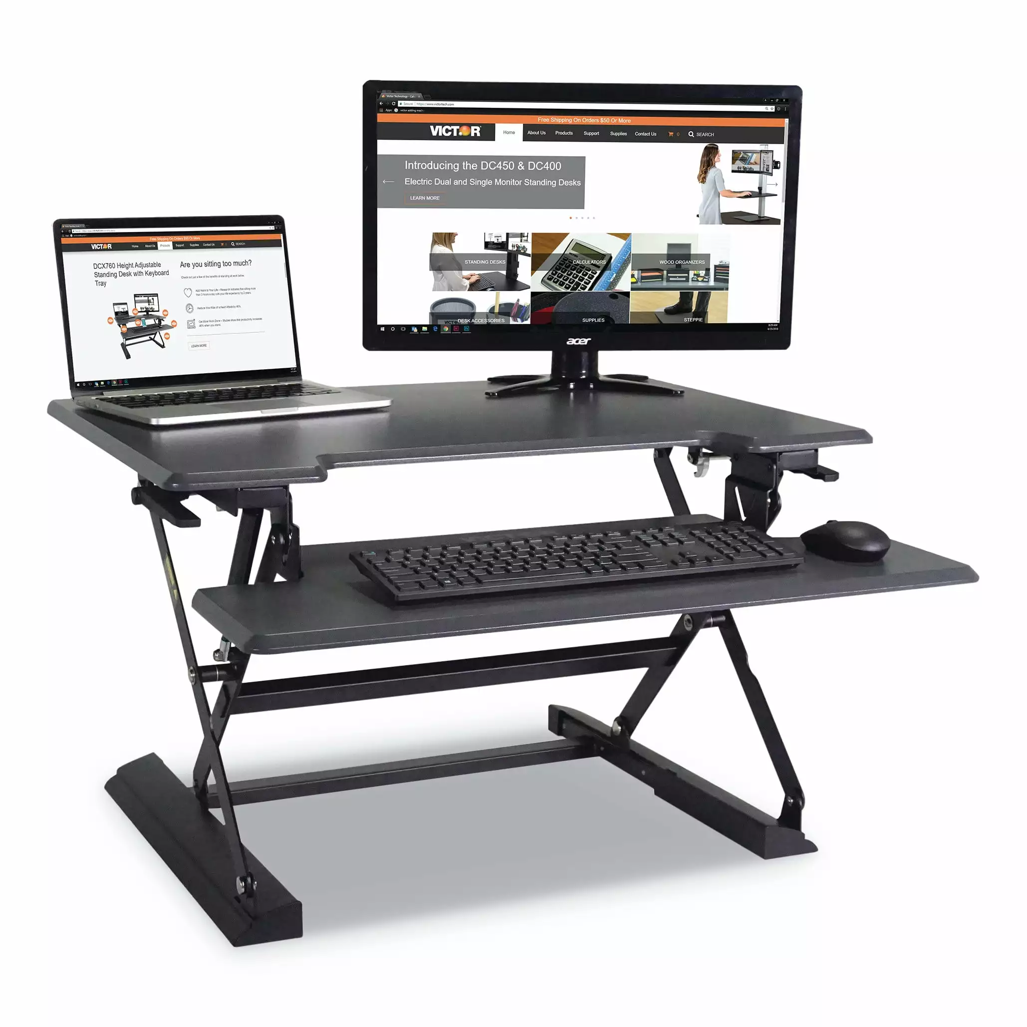 Victor Technology VCTDCX710 High Rise Height Adjustable Standing Desk Black Gray Victor Technologies