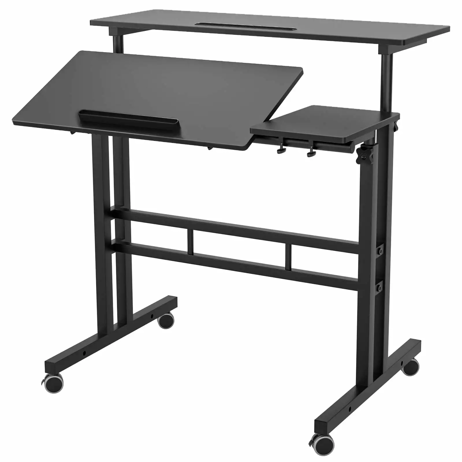 Wellynap 31.5 Mobile Standing Desk Adjustable Rolling Study Desk Black