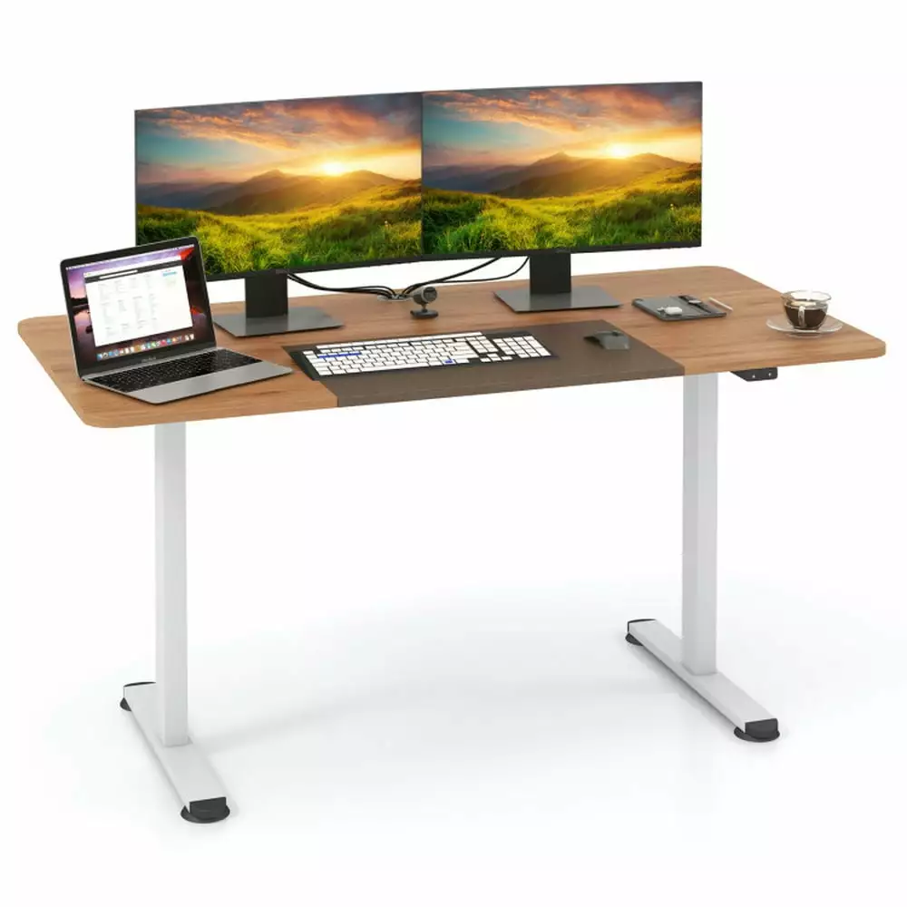 Yardi Yard 55 Inch Electric Height Adjustable Office Desk Hook - Beige Computer Desk Study Work Writing