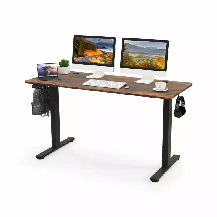 Yardi Yard 55 x 24 Inches Sit Stand Home Office Desk 3 Memory Height Settings Rustic Brown Gaming Computer Desk