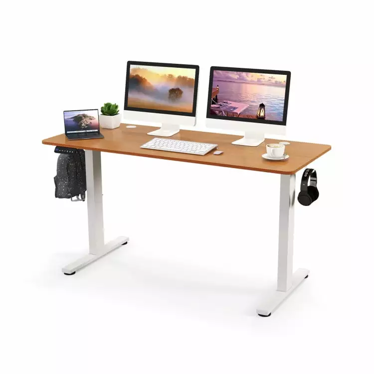YYAo Stand Up Desk Ergonomic Standing Workstation 55 x 24 Inches Sit Stand Home Office Desk 3 Memory Height Settings Natural