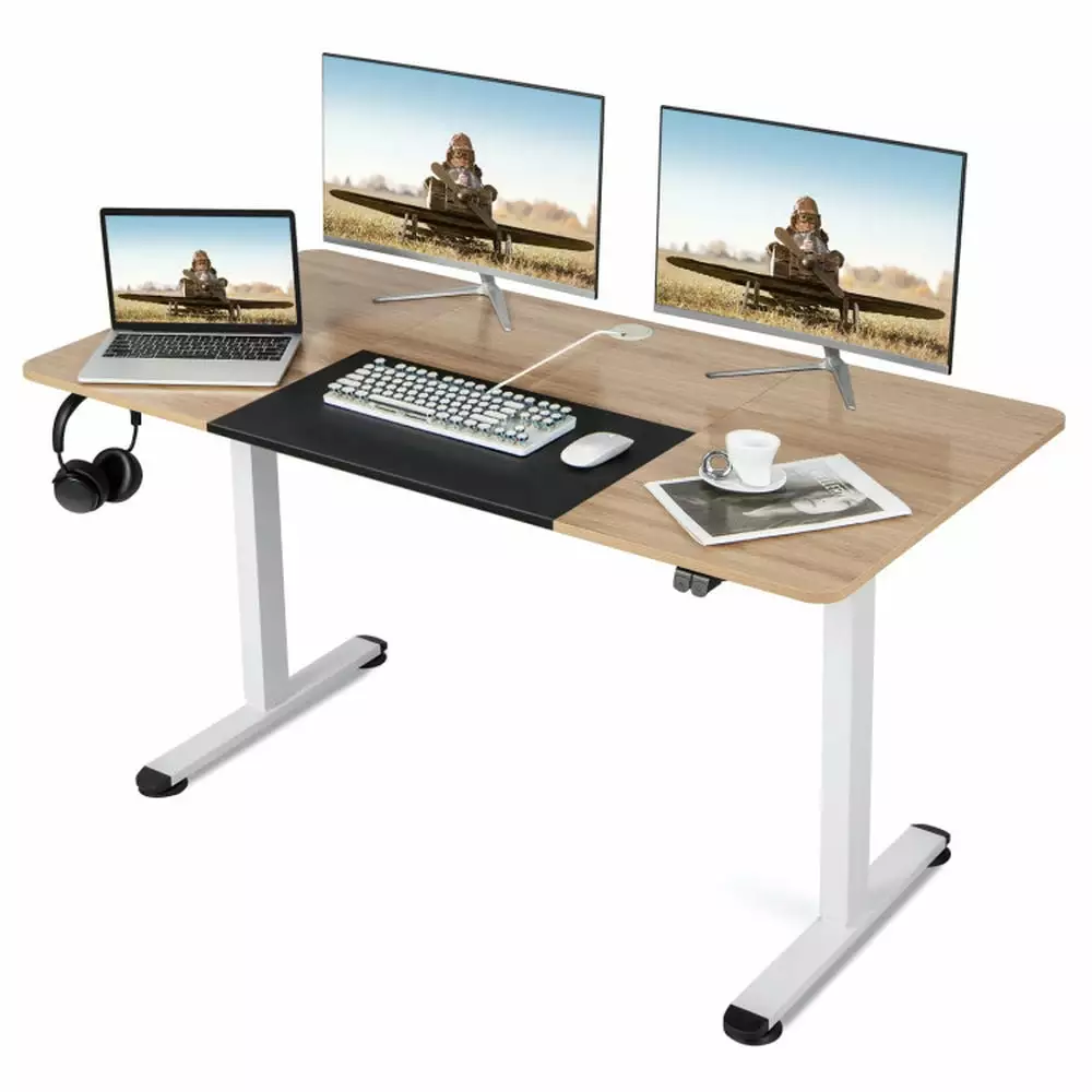 YYAo Stand Up Desk 55 Inch Electric Height Adjustable Office Desk Hook