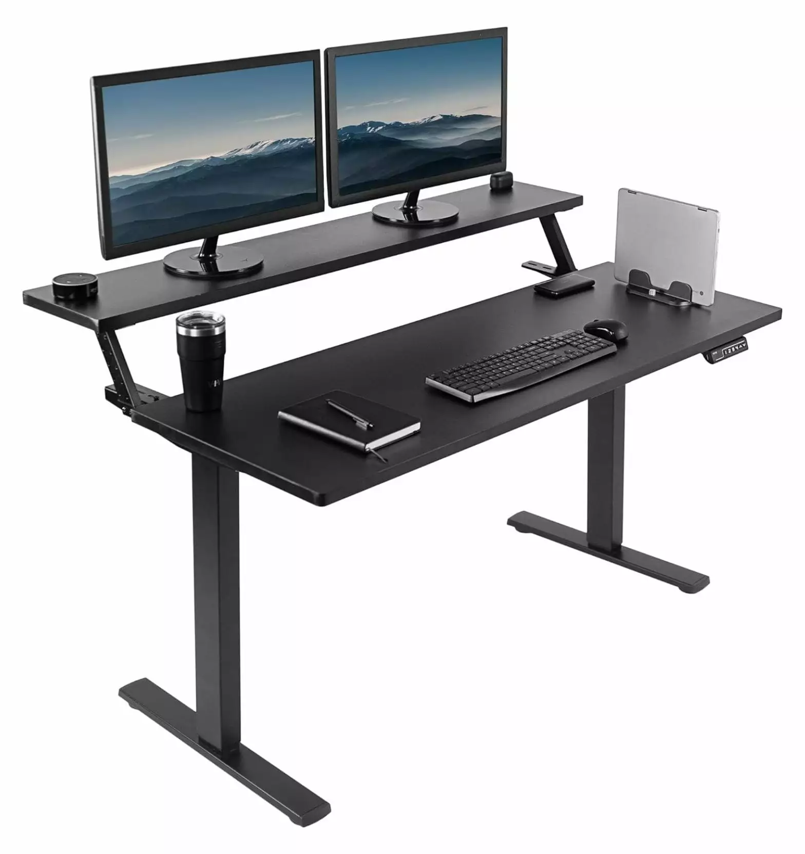 ZQRPCA Electric 2-Tier Height Adjustable 55 x 30 inch Stand Up Desk - Dual Tier Adjustable Shelf Table