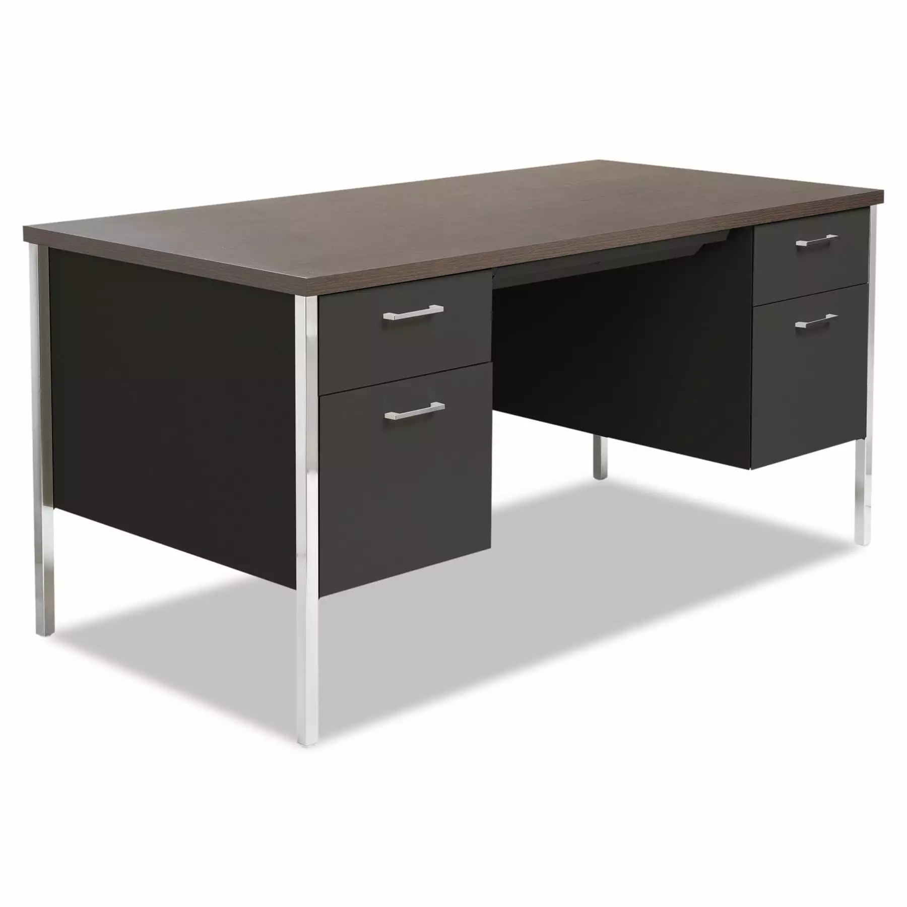 Alera Double Pedestal Steel Desk 60w x 30d x 29-1/2h Walnut Black