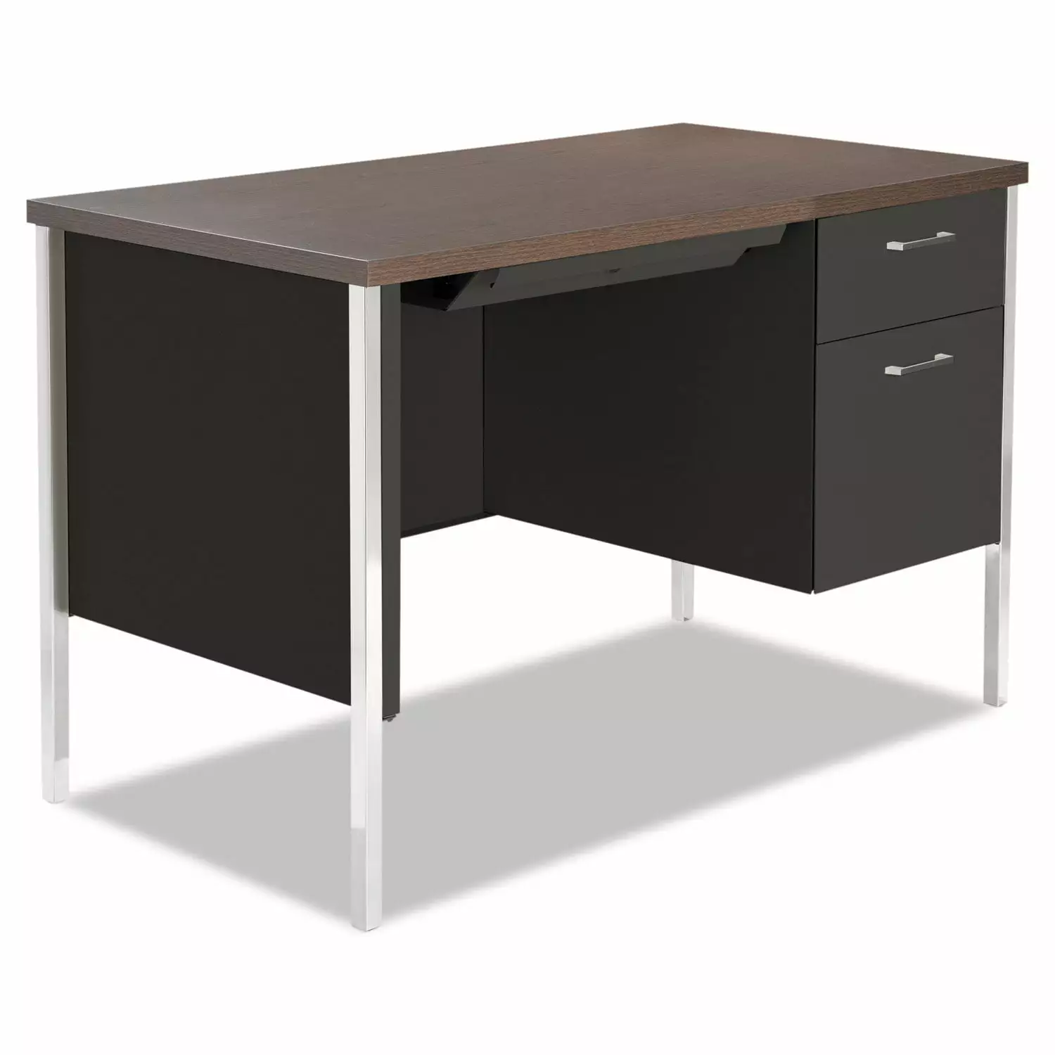 Alera Single Pedestal Steel Desk 45.25 x 24 x 29.5 Mocha and Black