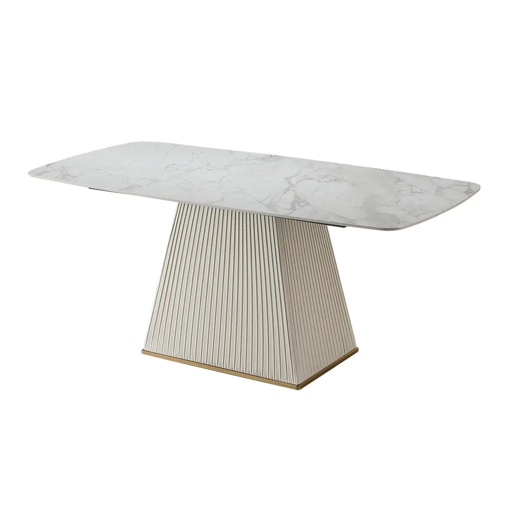 71 Inch Stone Dining Table Carrara White Striped Pedestal Base montary