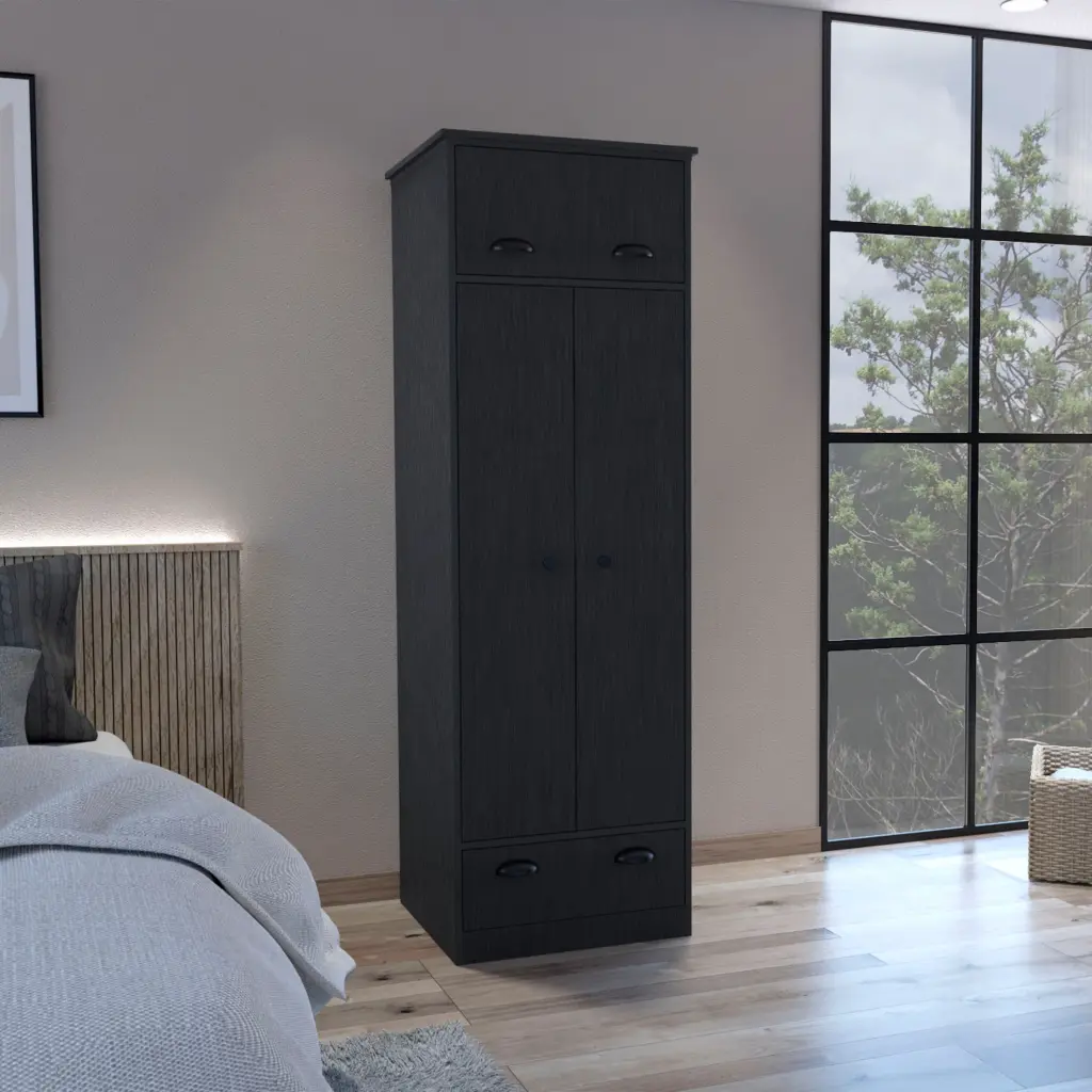 Falkland Armoire 1 Drawer and 1 Hinged Drawer Handles Black tuhome