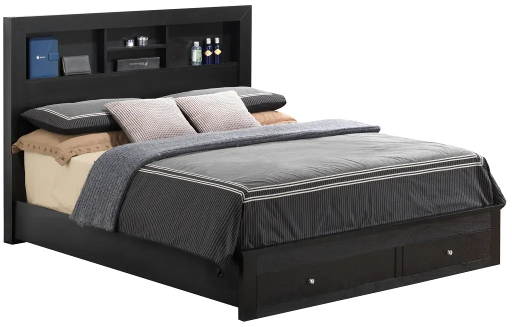 Burlington G2450D Ksb2 King Storage Bed 4 Boxes Black Box Spring glory furniture