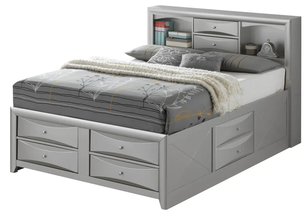 Marilla G1503G Qsb3 Queen Storage Bed Silver Champagne Champagne Particle glory furniture