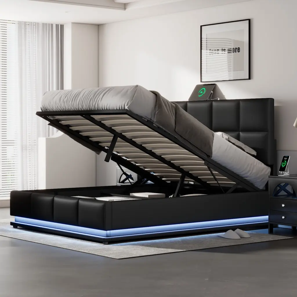 Full Size Tufted Upholstered Platform Bed Hydraulic Storage System homey life