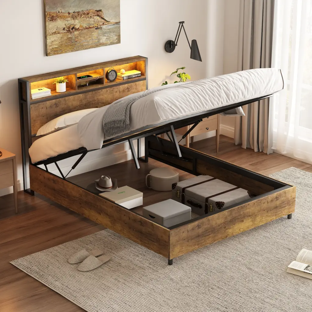 Metal Platform Bed Underneath Storage LED and USB Ports wm dreamland