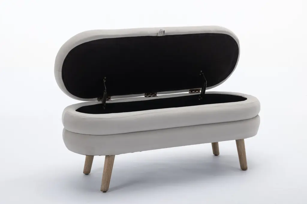 036 Velvet Fabric Storage Bench Bedroom Bench Wood Legs Living Room dg collection