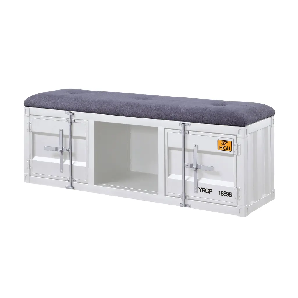 Grey and White Storage Bench Industrial Style Primary Living Space Furniture furniture max