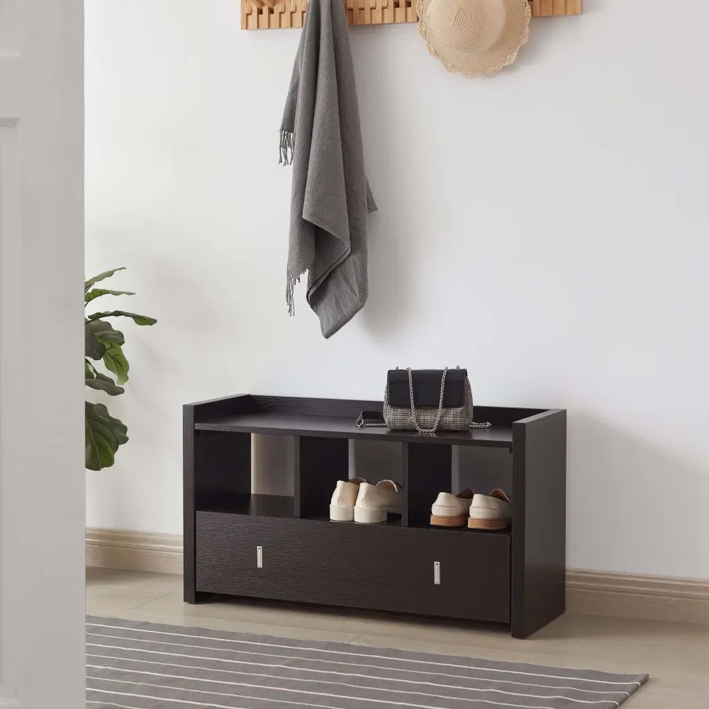 Shoe Entry Bench Drawer Shoe Storage Organizer Red Cocoa Espresso Finish id international- inc.