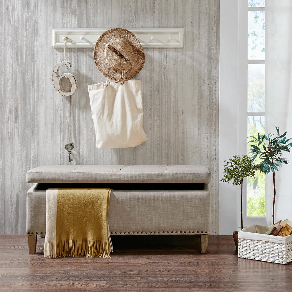 Tufted Top Soft Close Storage Bench Light Grey Polyester Upholstered jla