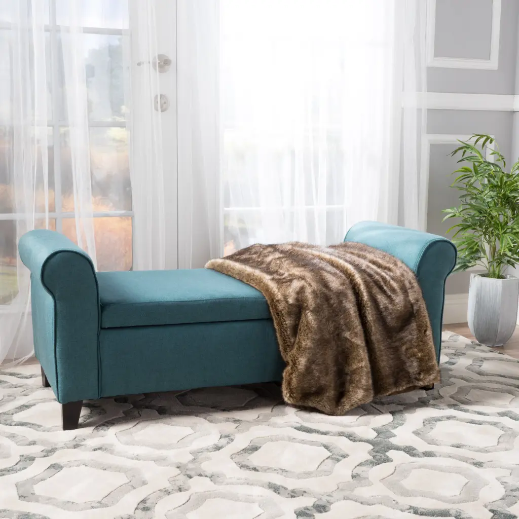Hayes Armed Storage Bench Teal Fabric nh-an