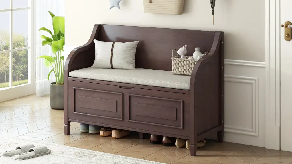 Rustic Style Solid Wood Entryway Multifunctional Storage Bench Seat rnb