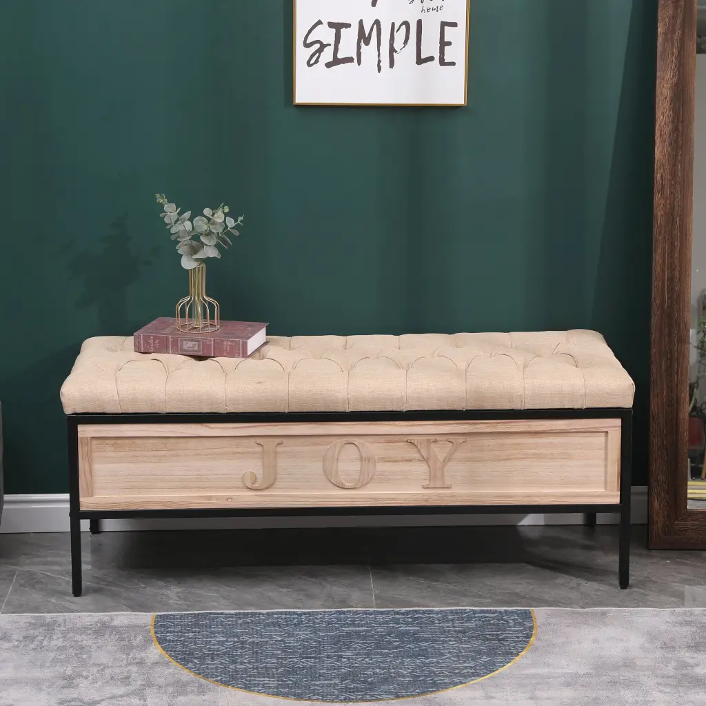 Linen Upholstered Ottoman End Bed Button Tufted Storage Bench Bedroom Living Room yiqiumi furniture