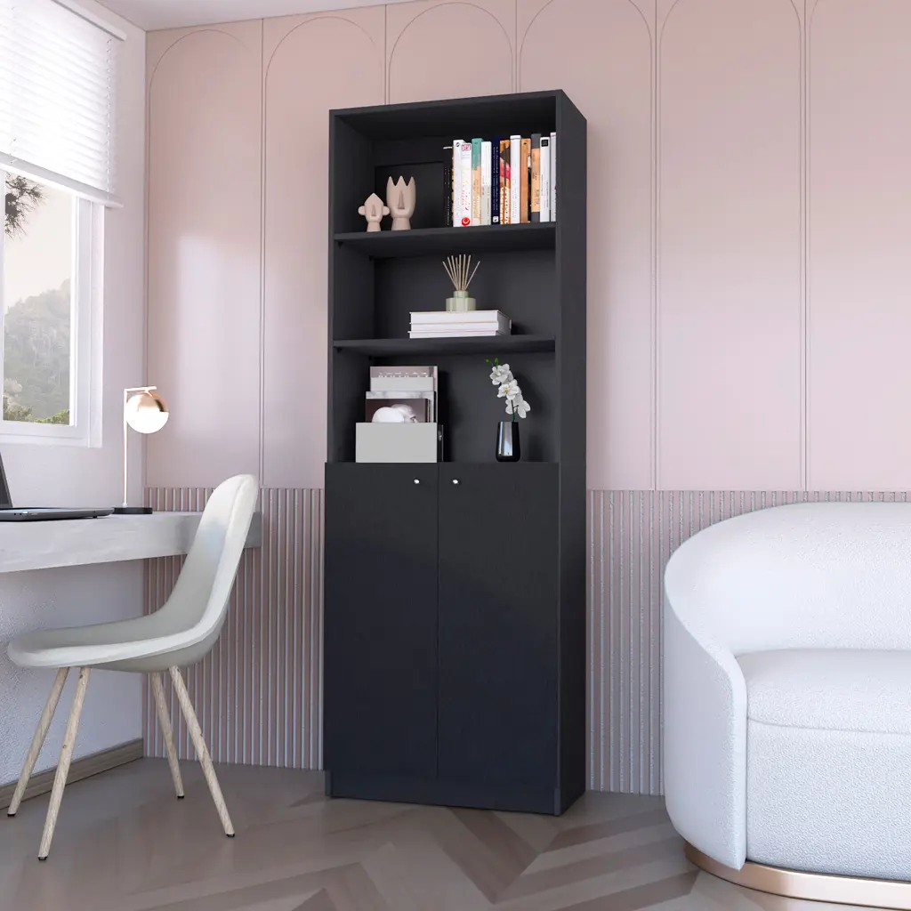 Sutton 2 Door Bookcase Storage Multi Level Shelves And Double Doors rta mubles colombia
