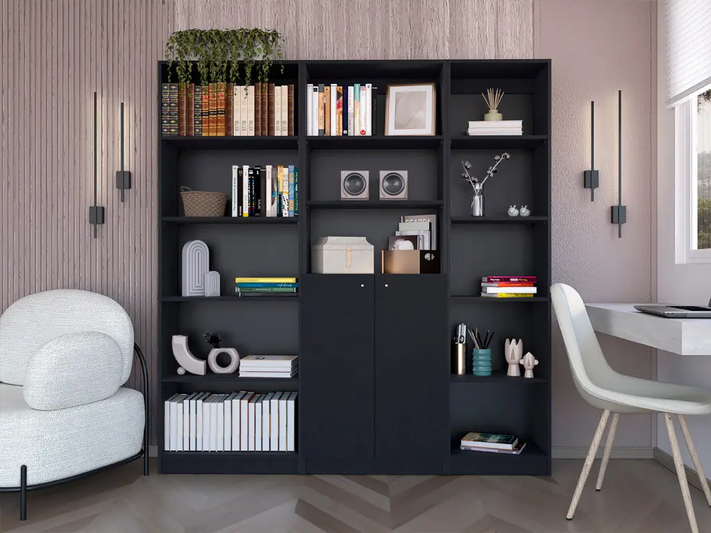 Poston 3 Piece Home Bookcase Set 67 Wide 13 Shelves Two Doors tuhome