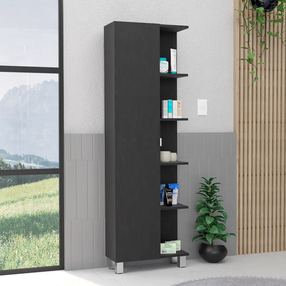 Linen Single Door Cabinet 62 Inch H Five External Shelves and Four Interior depot e-shop