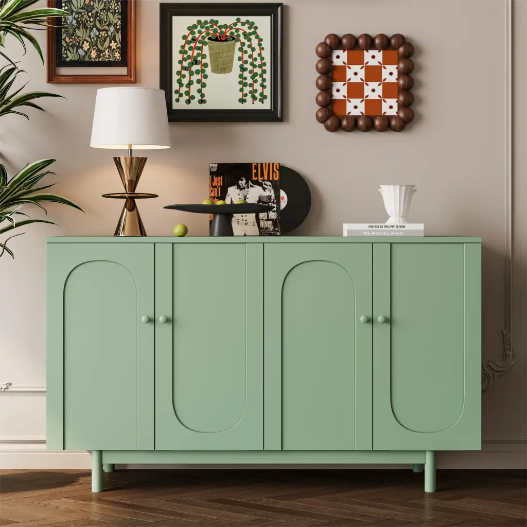 Chic and Practical 4 Door Intaglio Storage Cabinet Pine Legs rnb