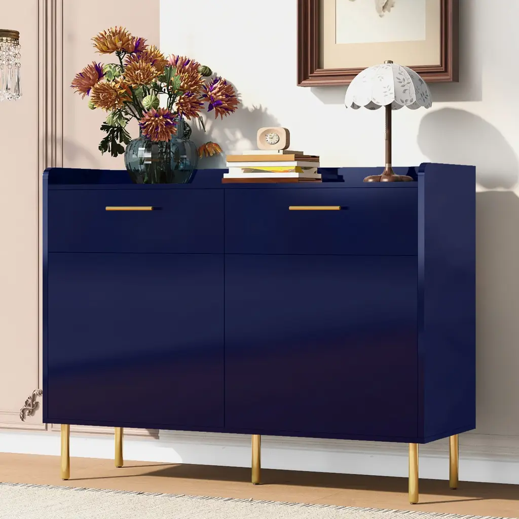 Wooden Storage Cabinet Drawers and Steel Pipe Table Legs u_style