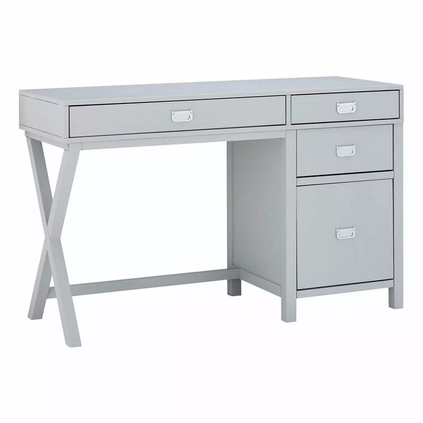 Bowery Hill Modern Wood Side Storage Desk 4 Drawers and Silver Hardware Gray