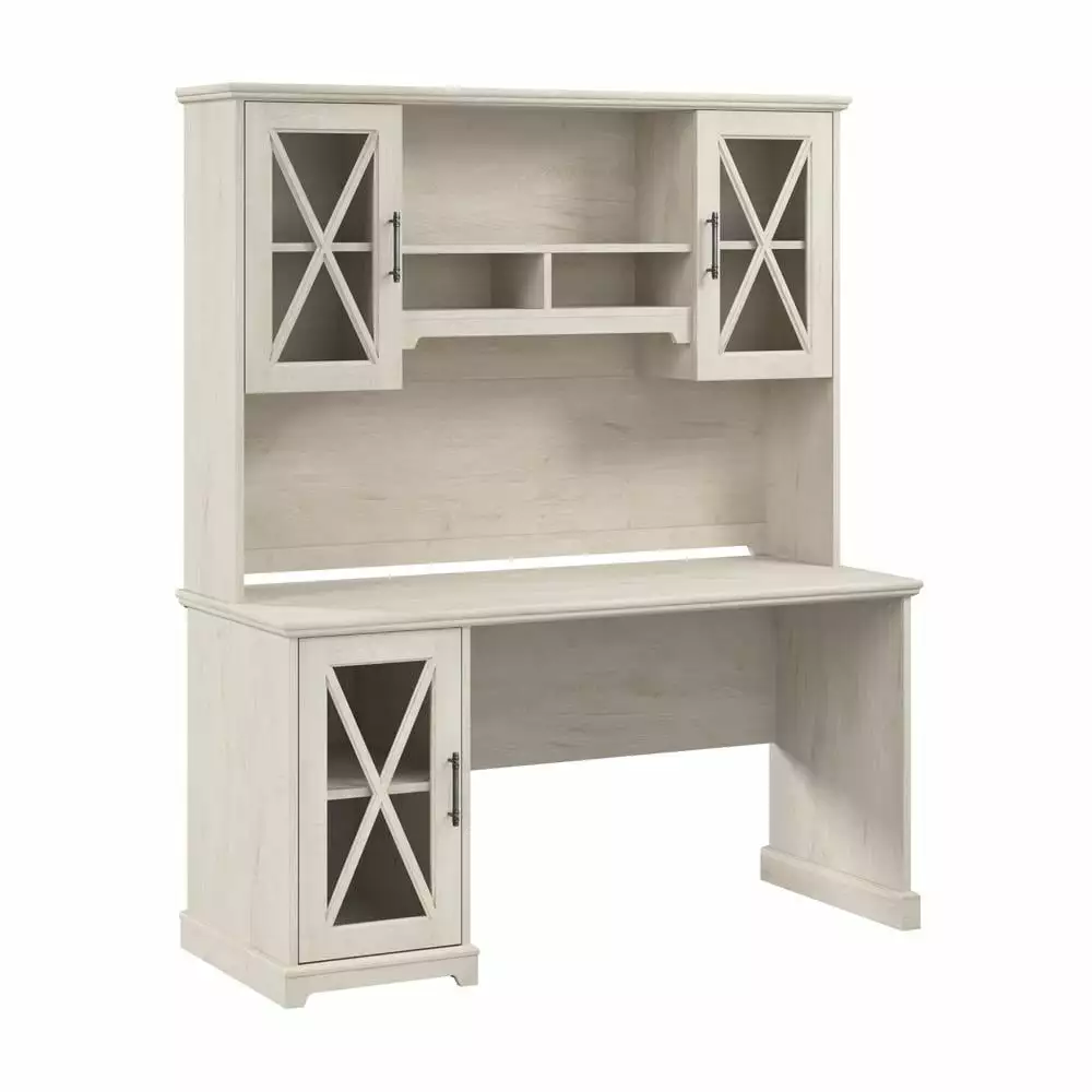 Bush Lennox Engineered Wood Desk Storage Cabinet Linen White Oak - Home Office Desk Bush Furniture