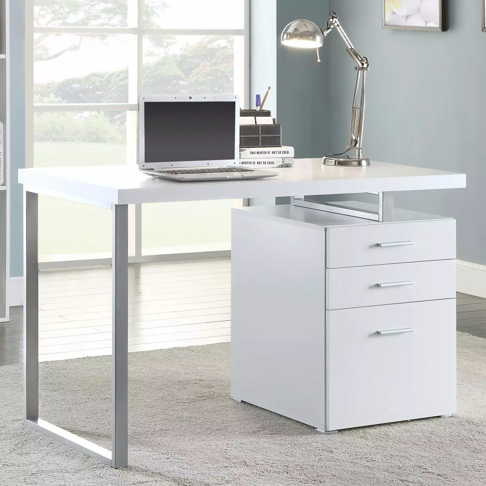 GeeHome White 3-Drawer Reversible Office Desk Ample Storage