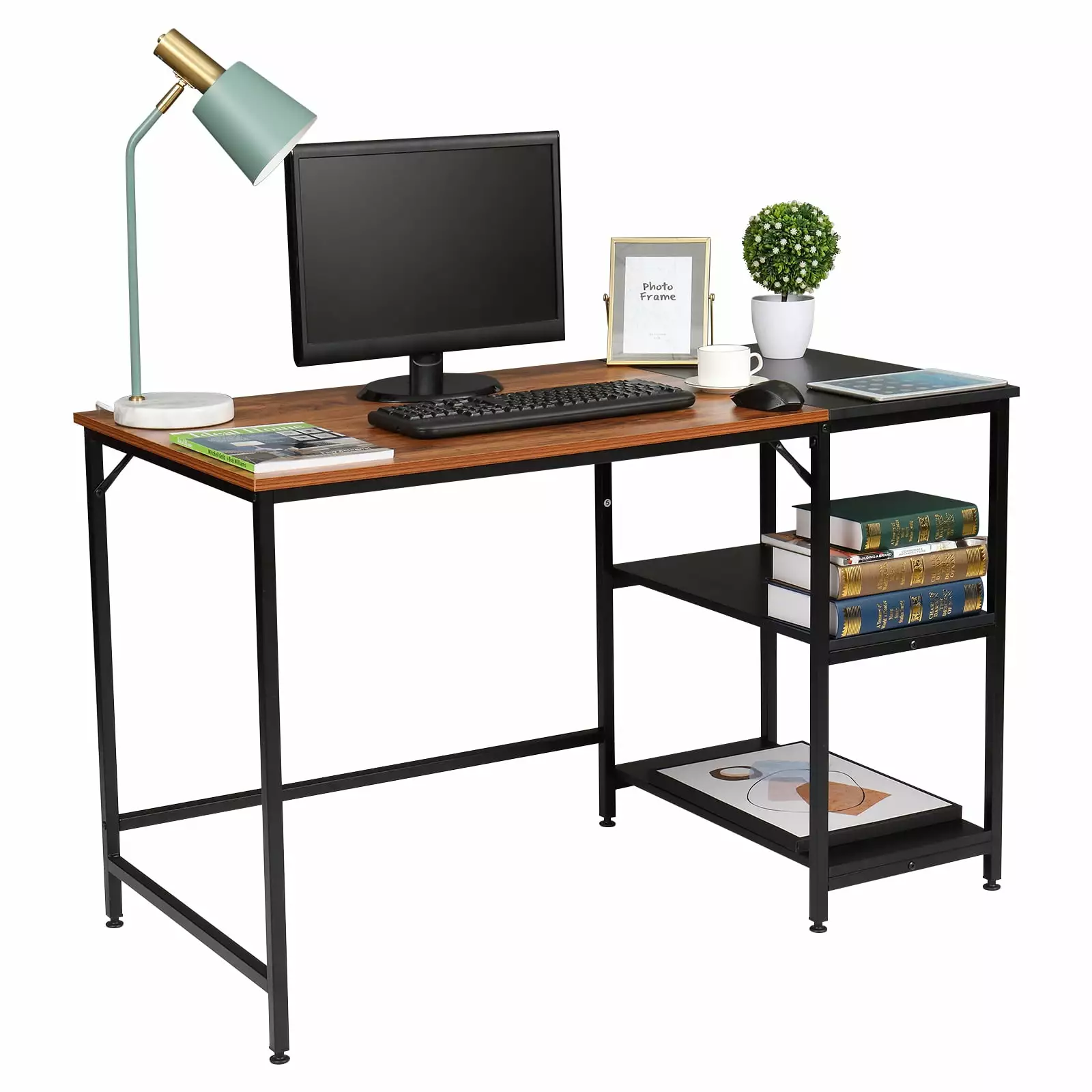 IVV 47 Inch Black Modern Computer Desk Storage Shelves Home Office