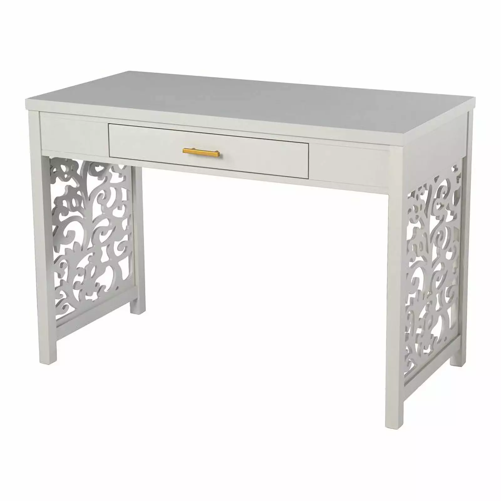 Maklaine Transitional Engineered Wood Desk Storage Light Gray Compact